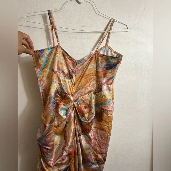 PLT Multi Marble Satin Ruched Skirt Corset Midi Dress Size 12 - Picture 4 of 8